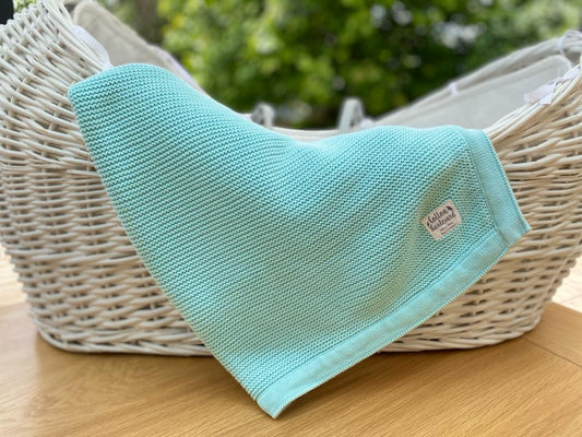 Aqua Organic Cotton Knitted Baby Blanket – Soft and Comfortable Baby Blanket in Refreshing Aqua Colour