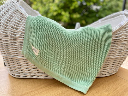 Sage Green Organic Cotton Knitted Baby Blanket – Cosy, Eco-Friendly Blanket for Baby's Comfort