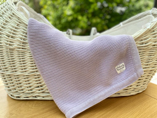 Lavender Organic Cotton Knitted Baby Blanket – Gentle and Cosy Baby Blanket in Soft Lavender Shade